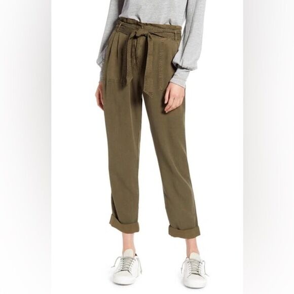 Treasure & Bond Olive Sarma High Rise Tie Paperbag Waist Cuffed Pants NWT Sz:2 - Picture 1 of 7